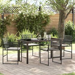 5-Piece Garden Dining Set: Black Poly Rattan & Glass