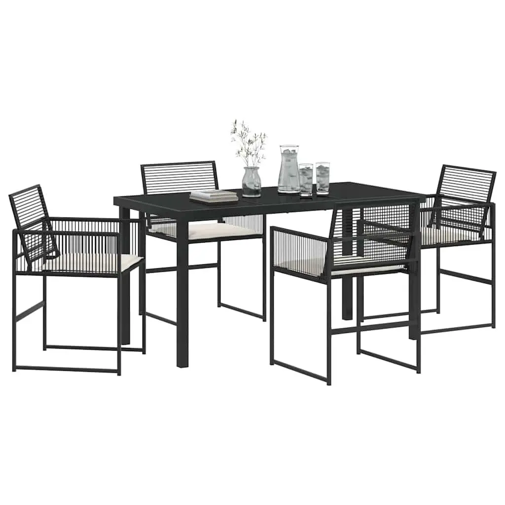 Garden Dining Set Outdoor Patio 5 Piece Black Poly Rattan Furniture