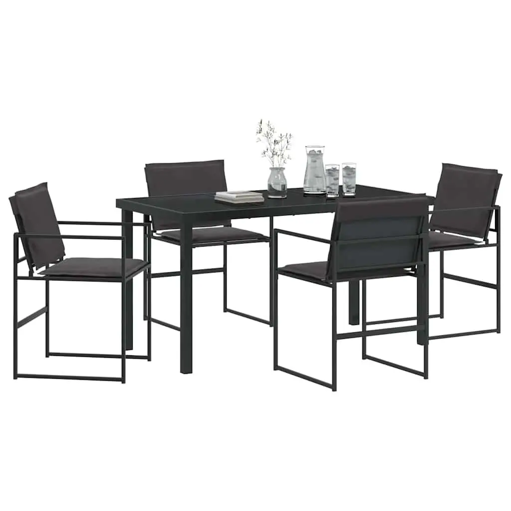 Outdoor Dining Set 5 Piece Black Patio Garden Furniture Table Chairs Steel Frame
