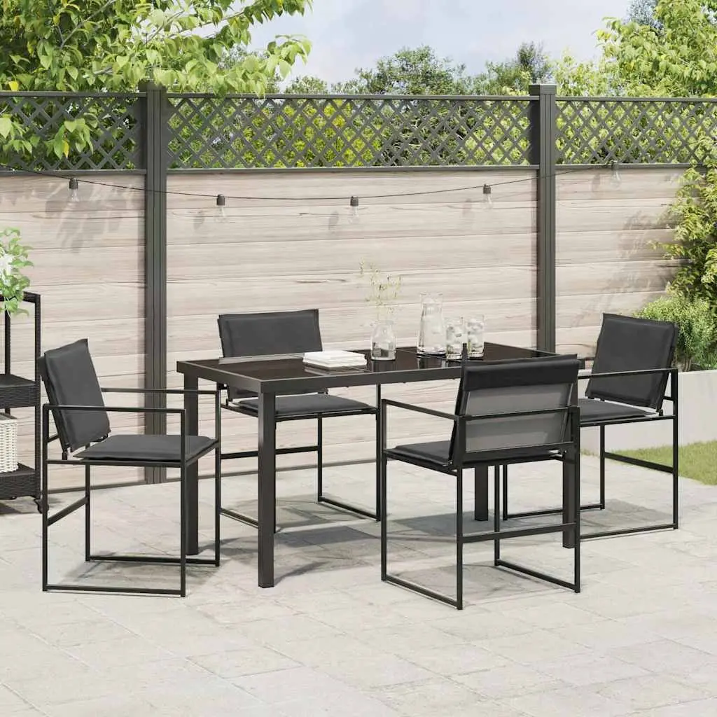 Outdoor Dining Set 5 Piece Black Patio Garden Furniture Table Chairs Steel Frame