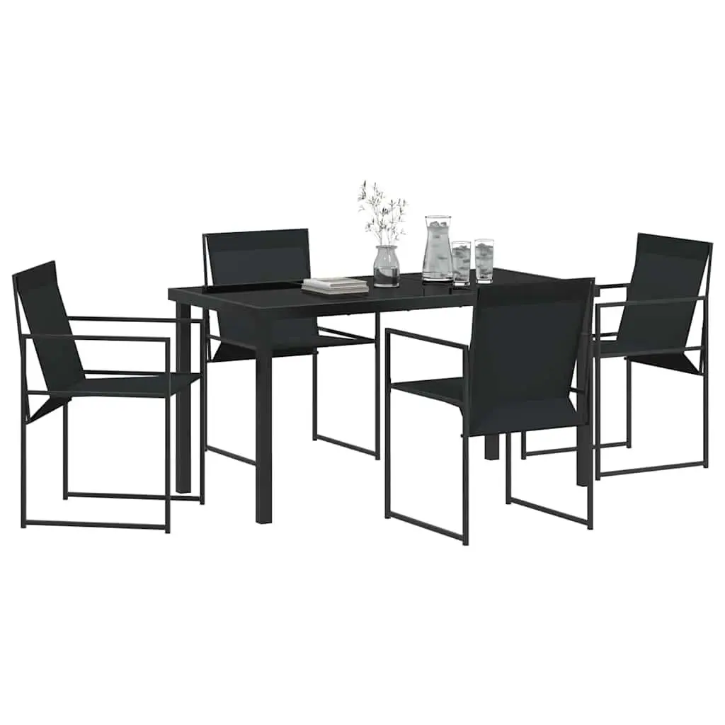 Outdoor Garden Dining Set 5 Pieces Black Steel Textilene Chairs Table Patio