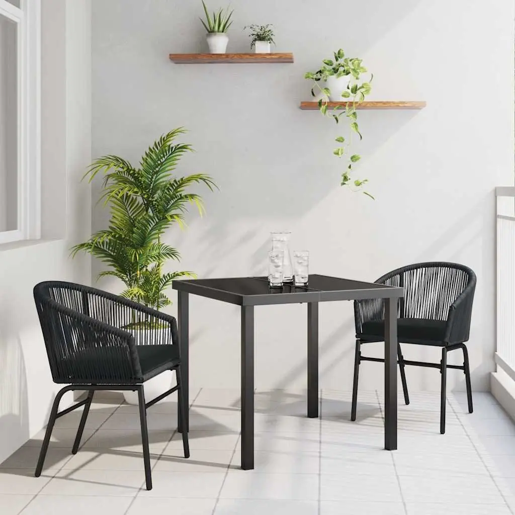 Garden Dining Set 3 Piece Outdoor Furniture Black Steel with Backrest Cushions