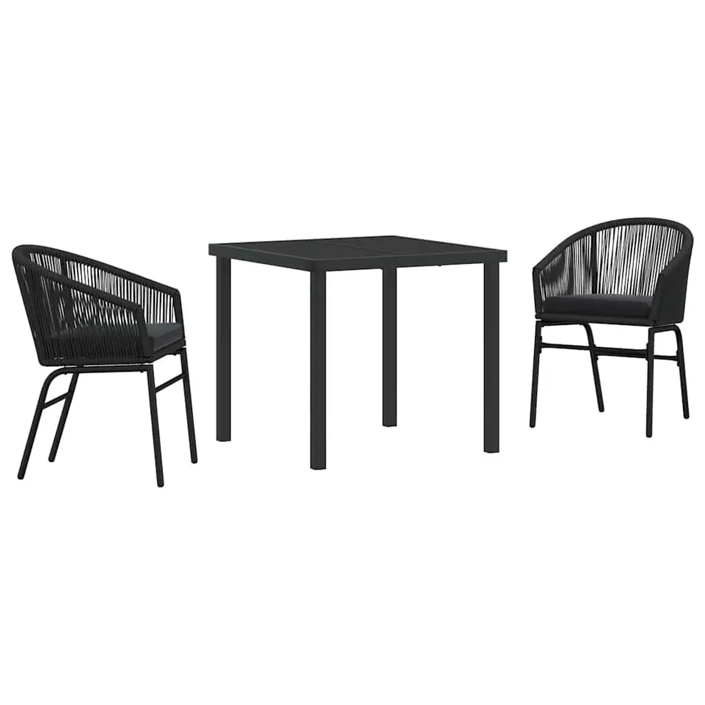 Garden Dining Set 3 Piece Outdoor Furniture Black Steel with Backrest Cushions