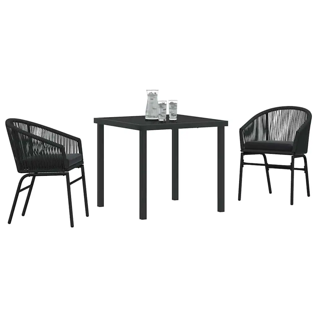 Garden Dining Set 3 Piece Outdoor Furniture Black Steel with Backrest Cushions