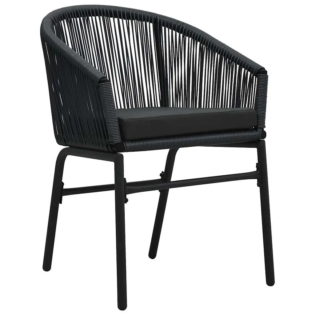 Garden Dining Set 3 Piece Outdoor Furniture Black Steel with Backrest Cushions