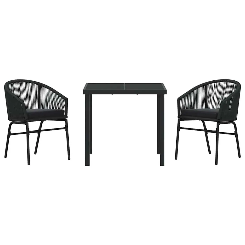 Garden Dining Set 3 Piece Outdoor Furniture Black Steel with Backrest Cushions