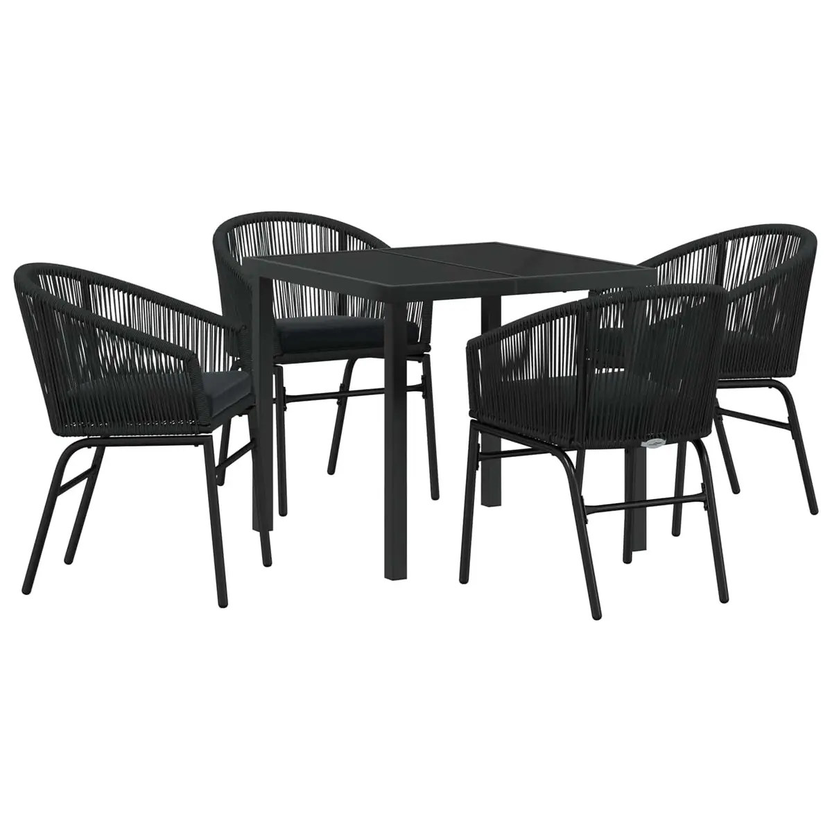 Garden Dining Set Outdoor Use 5 Piece Black Steel Table Chairs