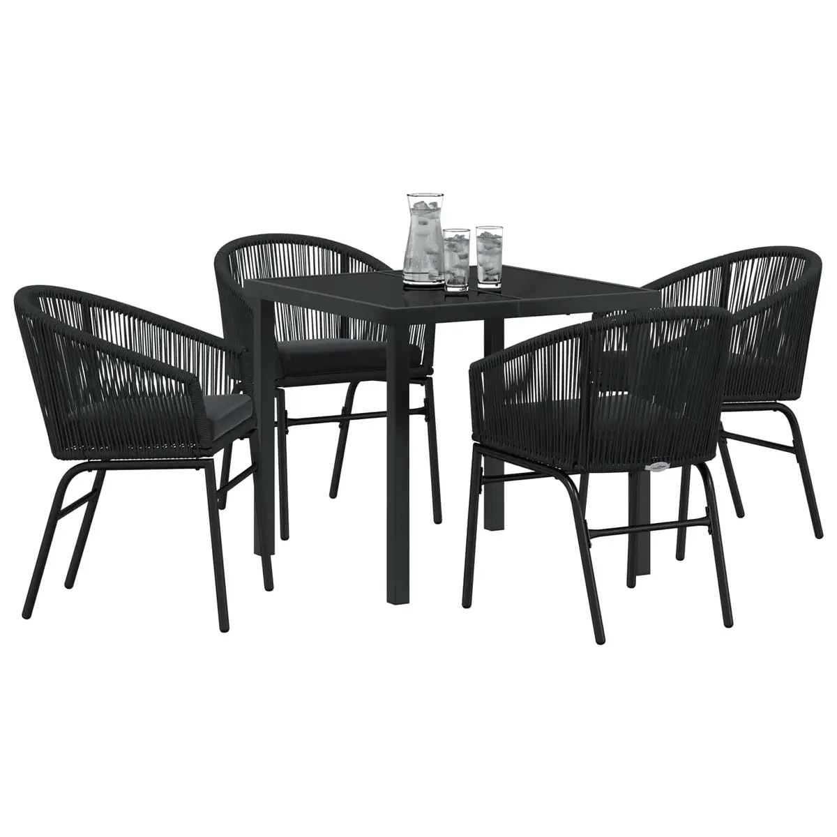 Garden Dining Set Outdoor Use 5 Piece Black Steel Table Chairs