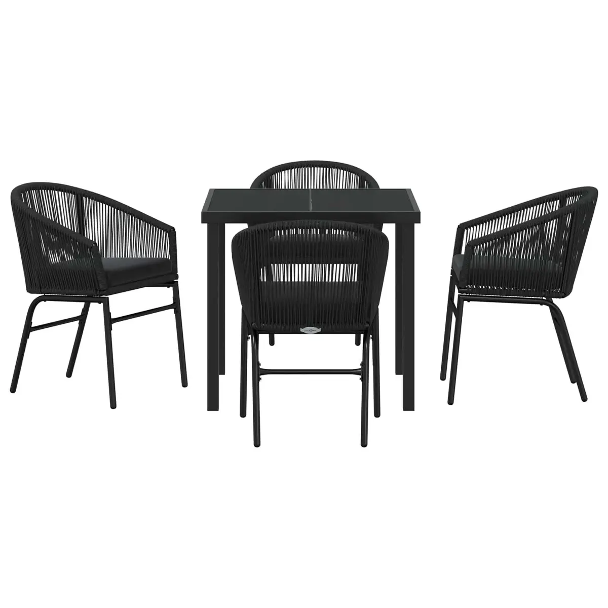 Garden Dining Set Outdoor Use 5 Piece Black Steel Table Chairs