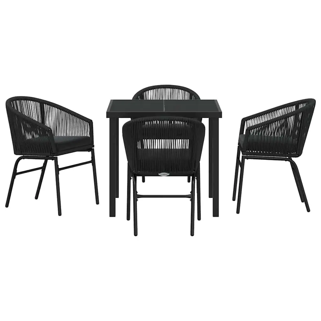 Garden Dining Set Outdoor Use 5 Piece Black Steel Table Chairs