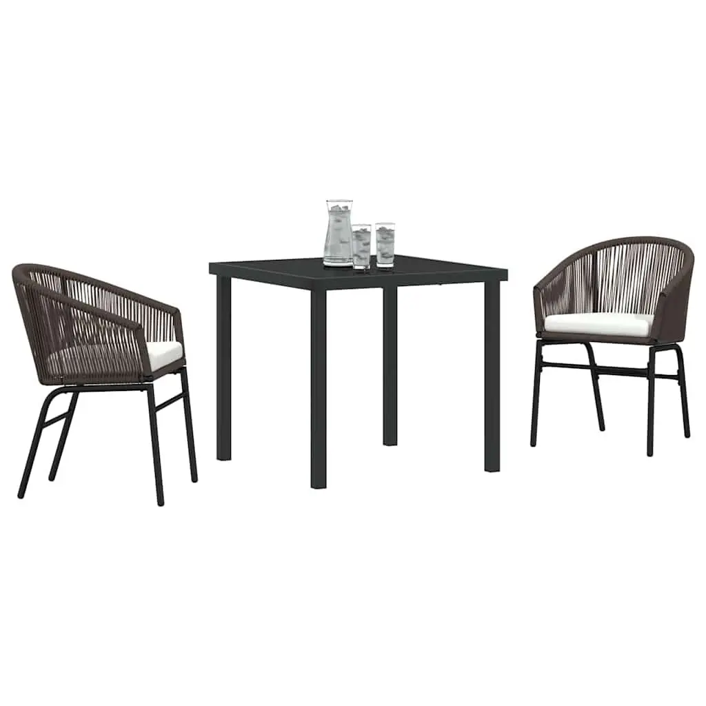Garden Dining Set Outdoor Use 3 Piece Brown Steel Frame with Glass Top