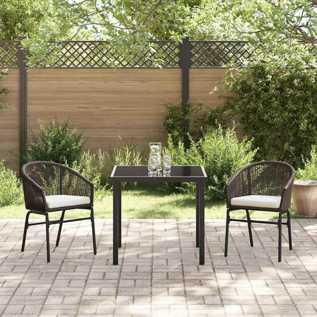 Garden Dining Set Outdoor Use 3 Piece Brown Steel Frame with Glass Top