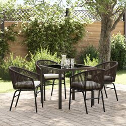 5 Piece Garden Dining Set: Steel Frame & Glass Top