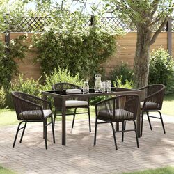 5 Piece Brown Garden Dining Set with Tempered Glass Top
