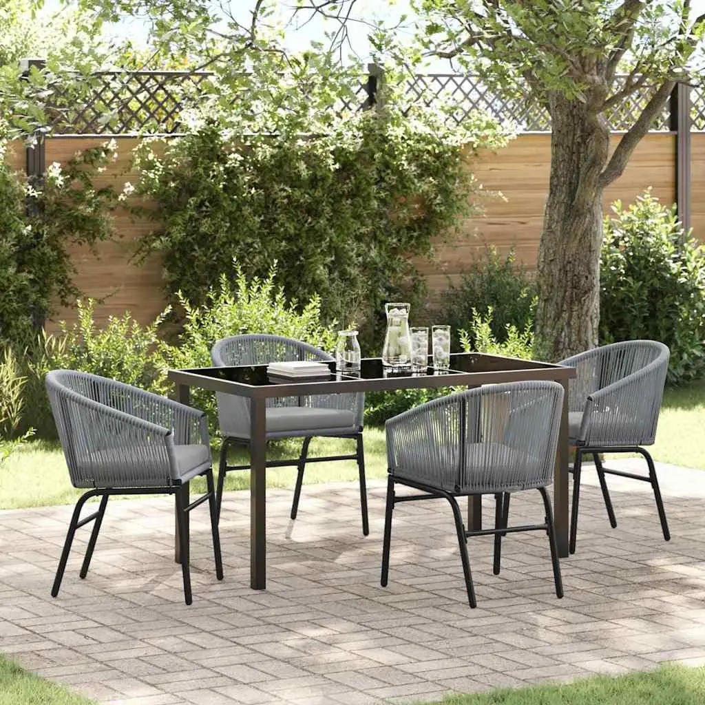 Outdoor Garden Dining Set 5 Piece Anthracite Steel Frame Glass Top Patio