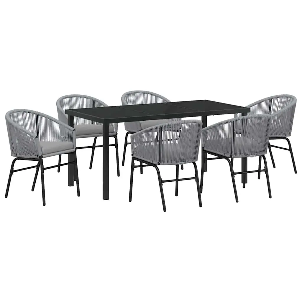 Outdoor Dining Set for Garden 7 Pieces Anthracite Steel Frame Tempered Glass Top