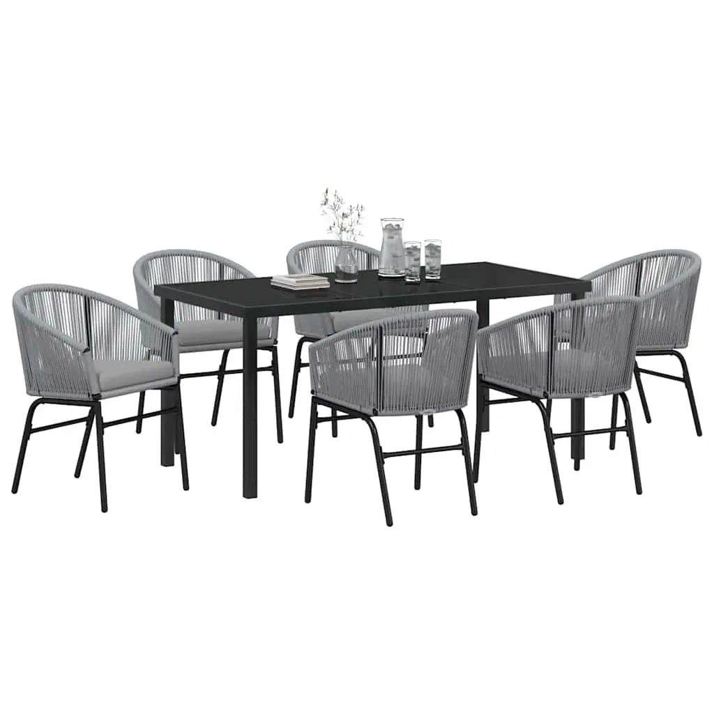 Outdoor Dining Set for Garden 7 Pieces Anthracite Steel Frame Tempered Glass Top