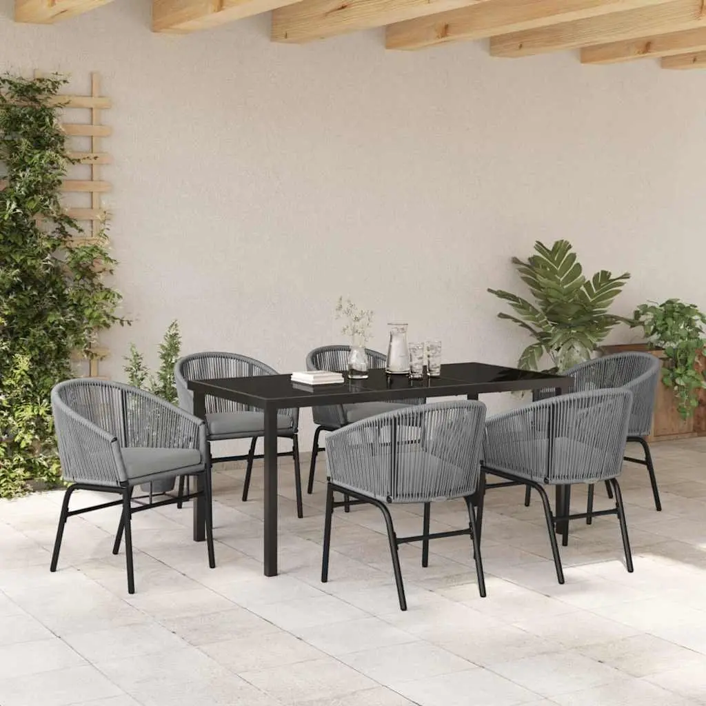 Outdoor Dining Set for Garden 7 Pieces Anthracite Steel Frame Tempered Glass Top