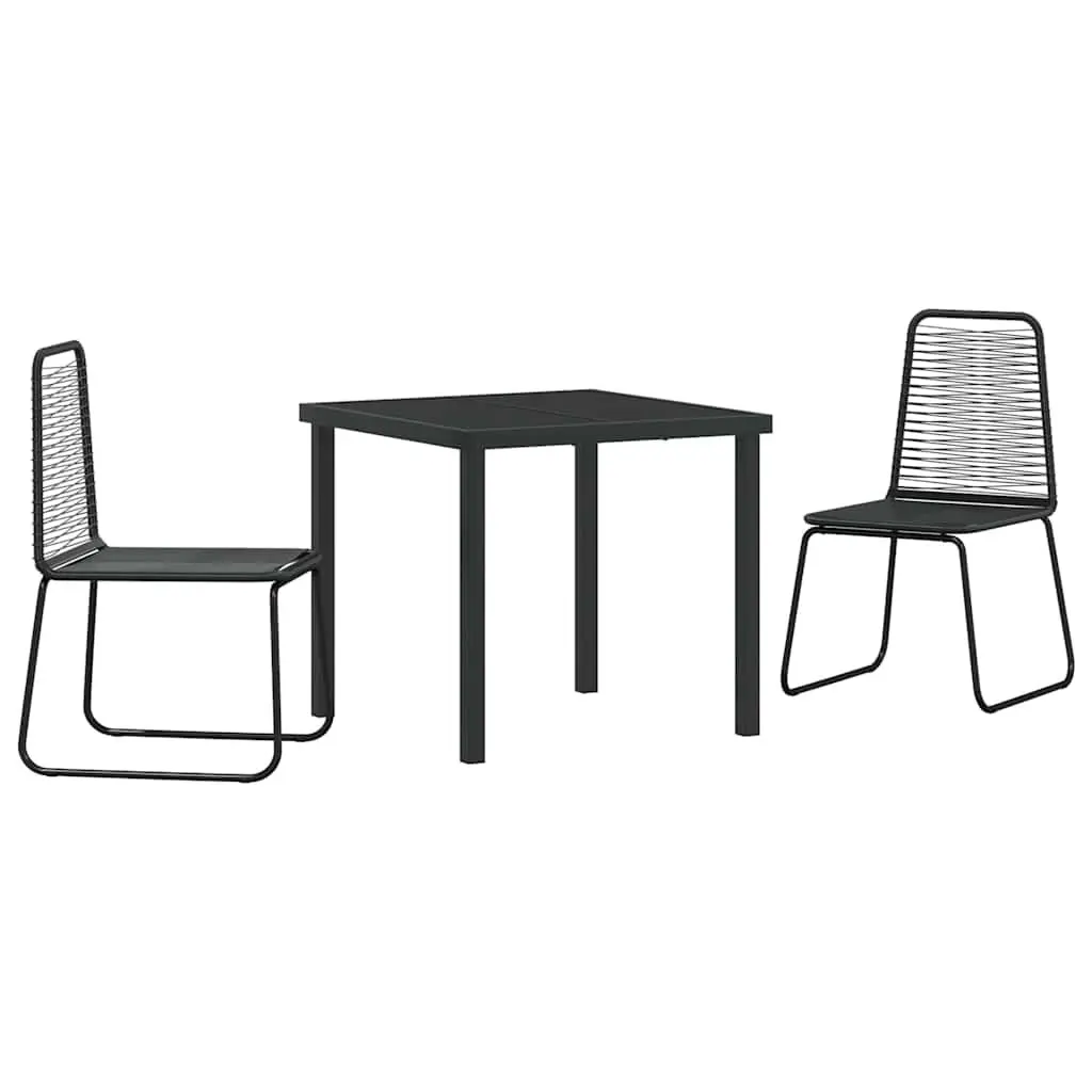 Garden Dining Set 3 Piece Outdoor Furniture Black Steel Frame Glass Top Patio