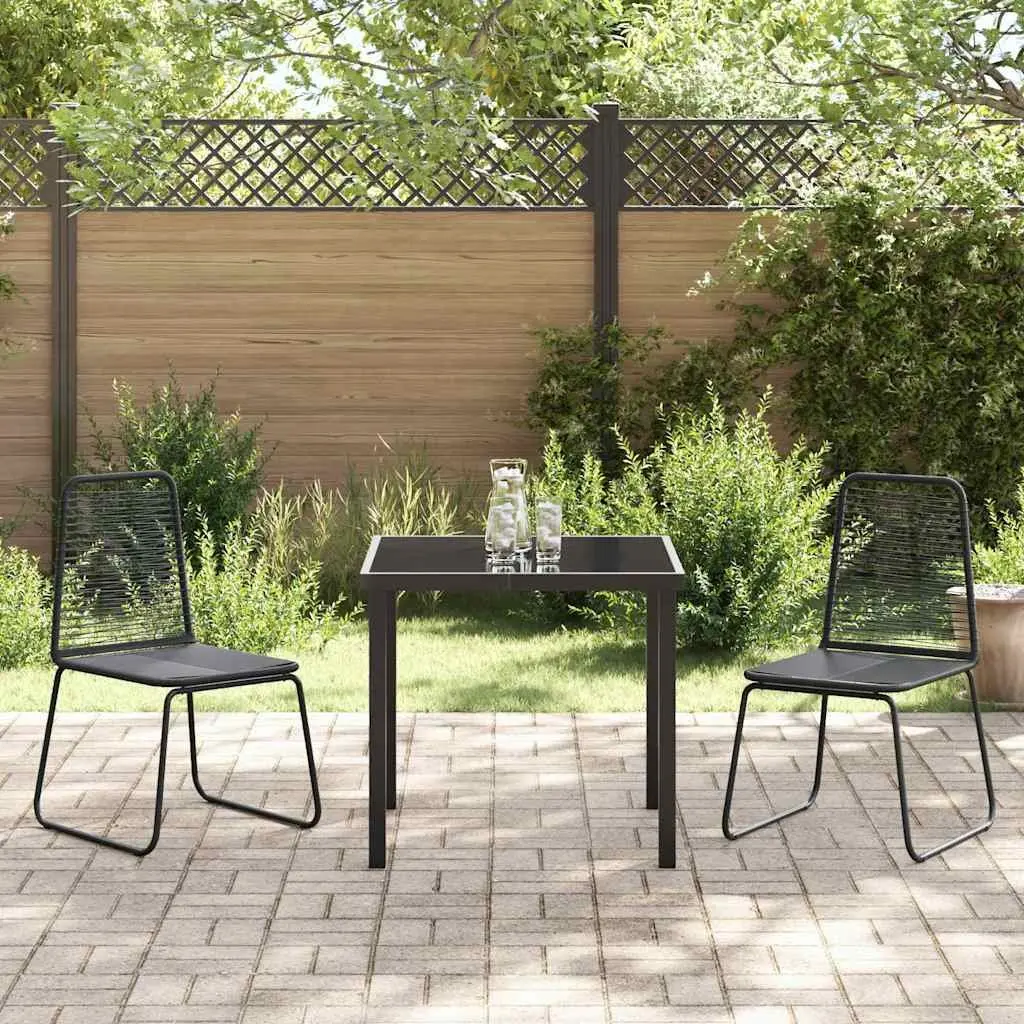 Garden Dining Set 3 Piece Outdoor Furniture Black Steel Frame Glass Top Patio