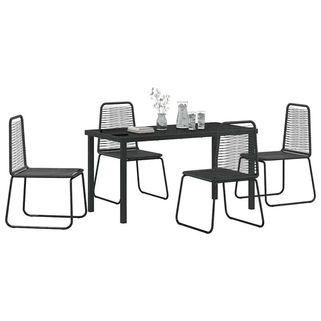 Garden Dining Set Outdoor Use 5 Piece Black Steel Rectangular Table Chairs