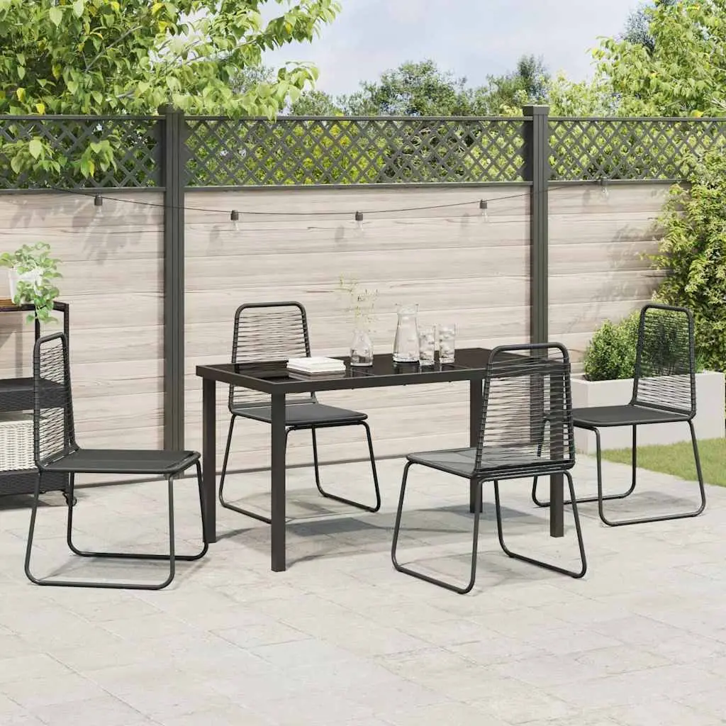 Garden Dining Set Outdoor Use 5 Piece Black Steel Rectangular Table Chairs