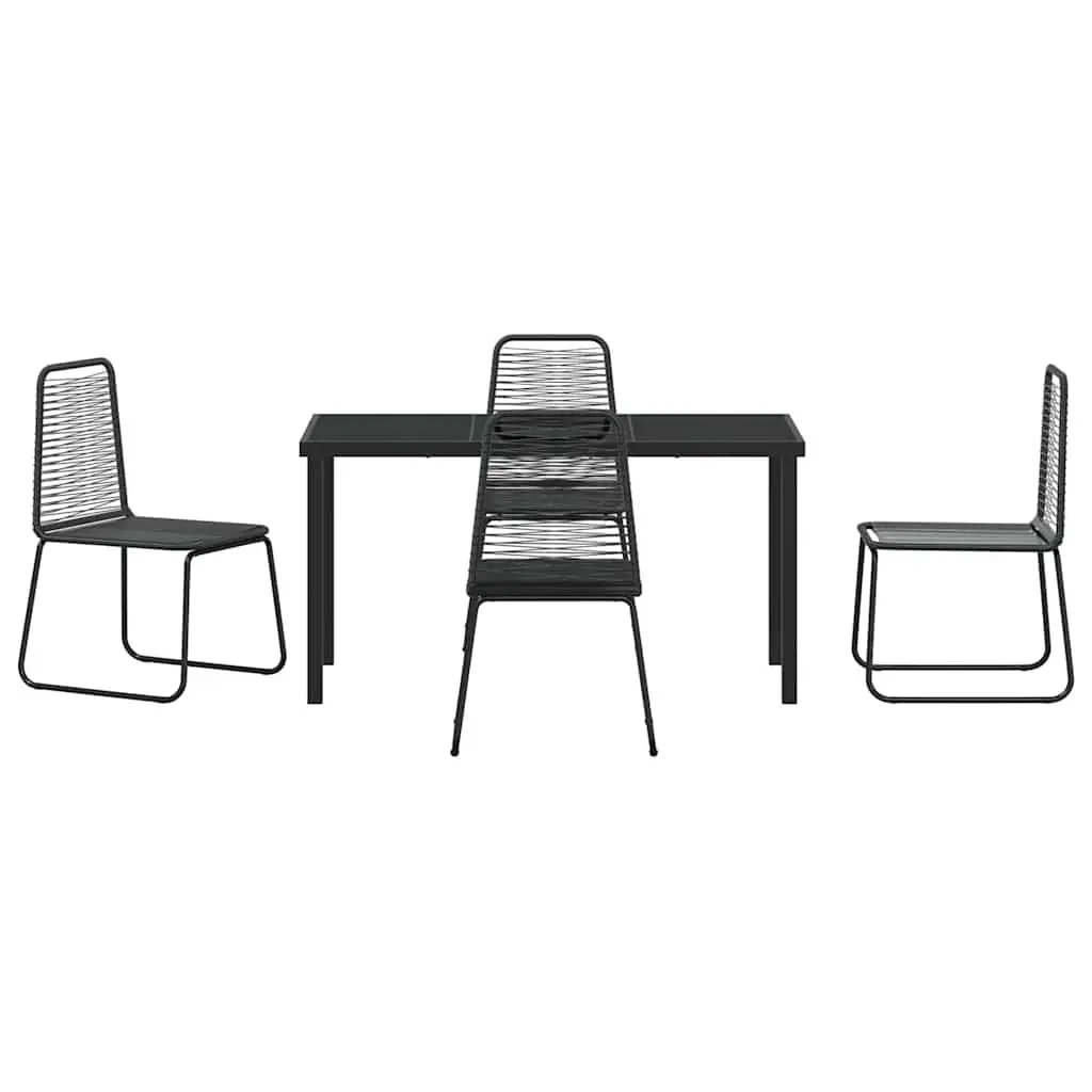 Garden Dining Set Outdoor Use 5 Piece Black Steel Rectangular Table Chairs