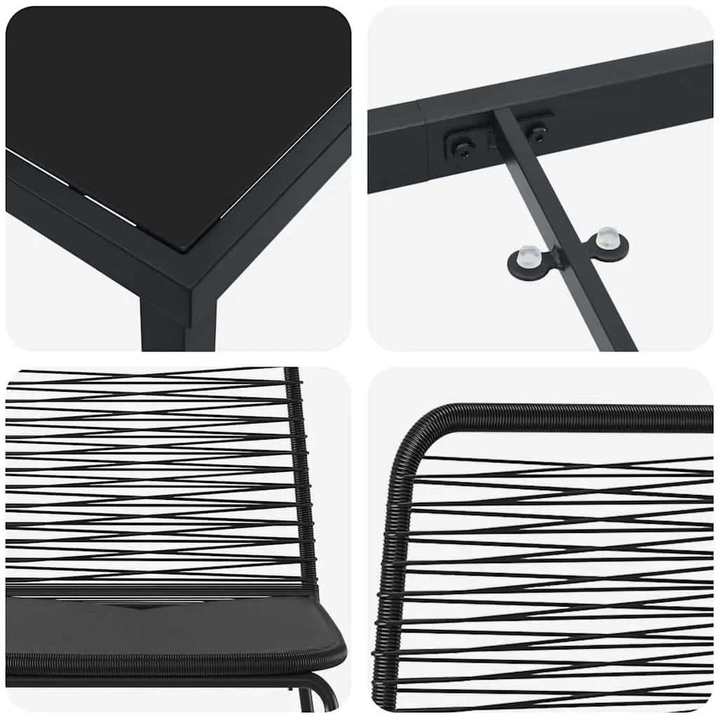 Garden Dining Set Outdoor Use 5 Piece Black Steel Rectangular Table Chairs
