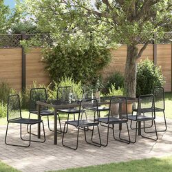 Garden Dining Set 9pcs Black Steel Frame Poly Rattan Outdoor Furniture