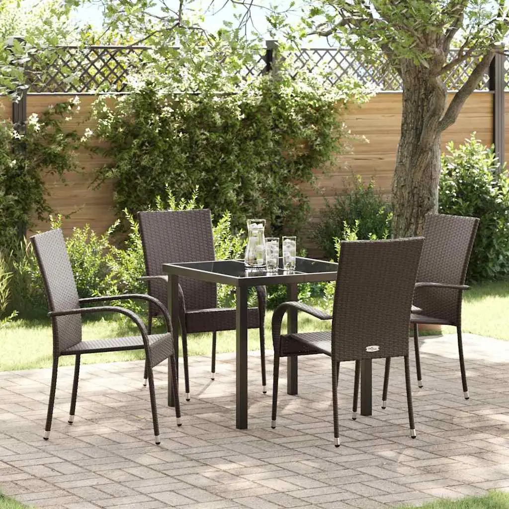 Garden Dining Set Outdoor Use 5 Pieces Brown Steel Frame Rectangular Table