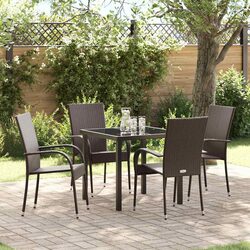 5-Piece Outdoor Dining Set: Brown Poly Rattan and Steel