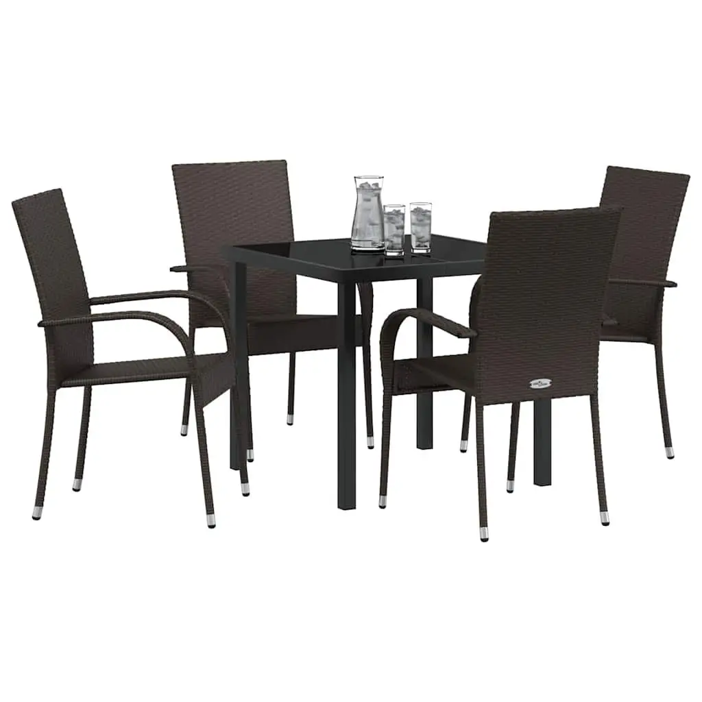 Garden Dining Set Outdoor Use 5 Pieces Brown Steel Frame Rectangular Table