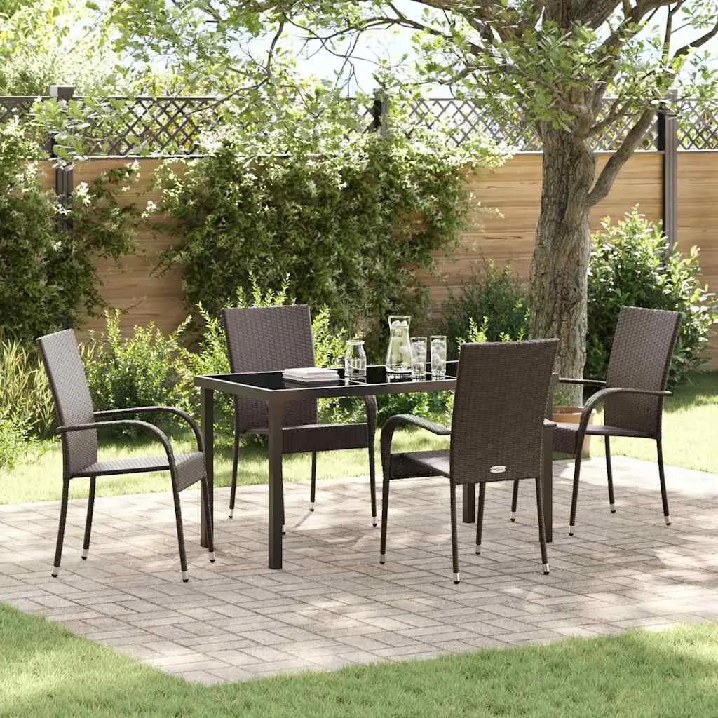 Garden Dining Set Outdoor Furniture 5 Pieces Patio Table Chairs Brown Steel