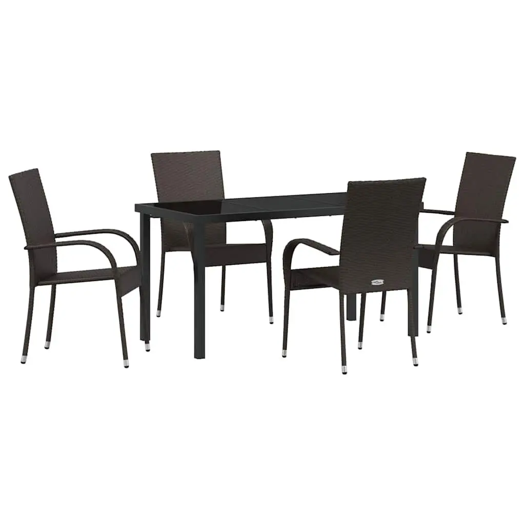 Garden Dining Set Outdoor Furniture 5 Pieces Patio Table Chairs Brown Steel