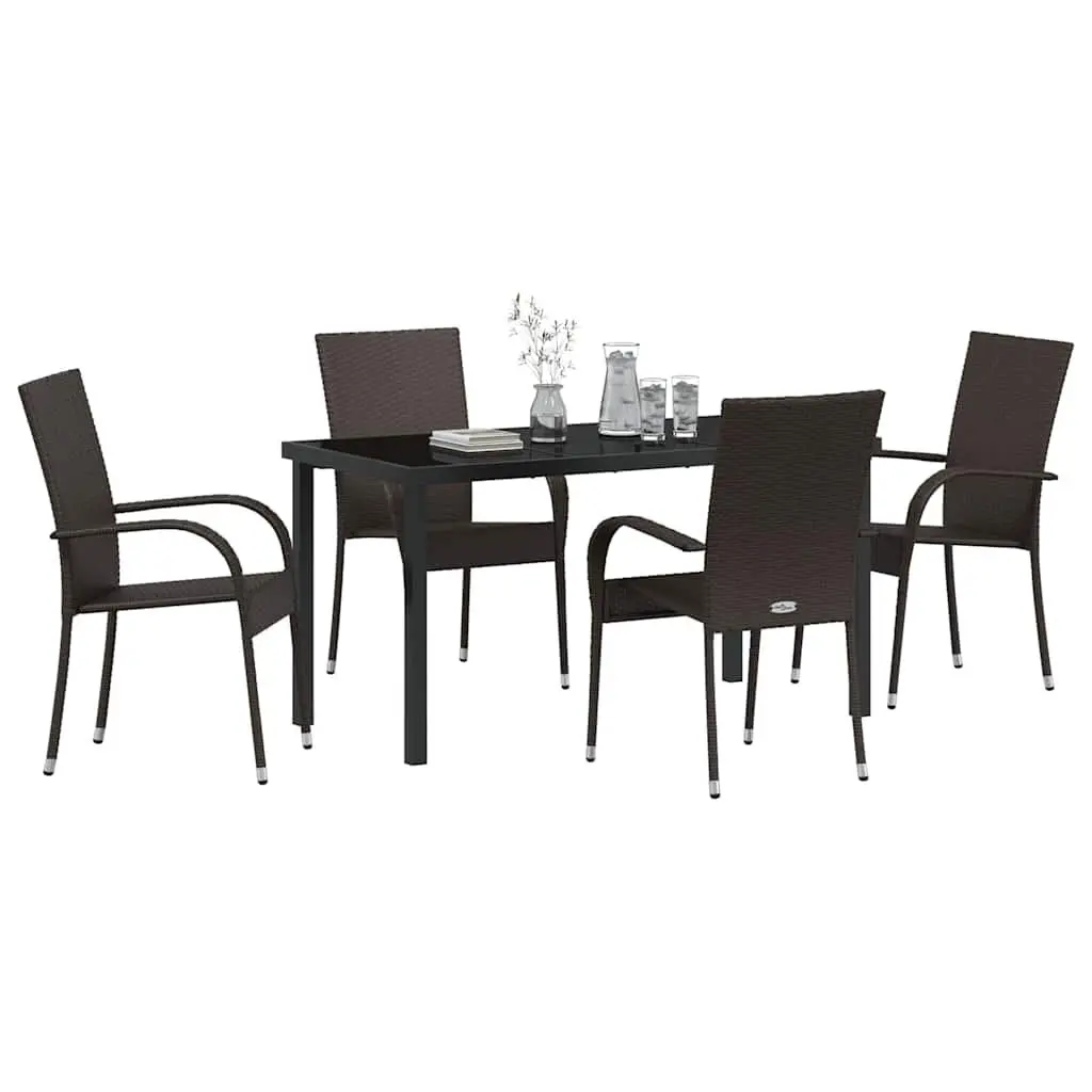 Garden Dining Set Outdoor Furniture 5 Pieces Patio Table Chairs Brown Steel