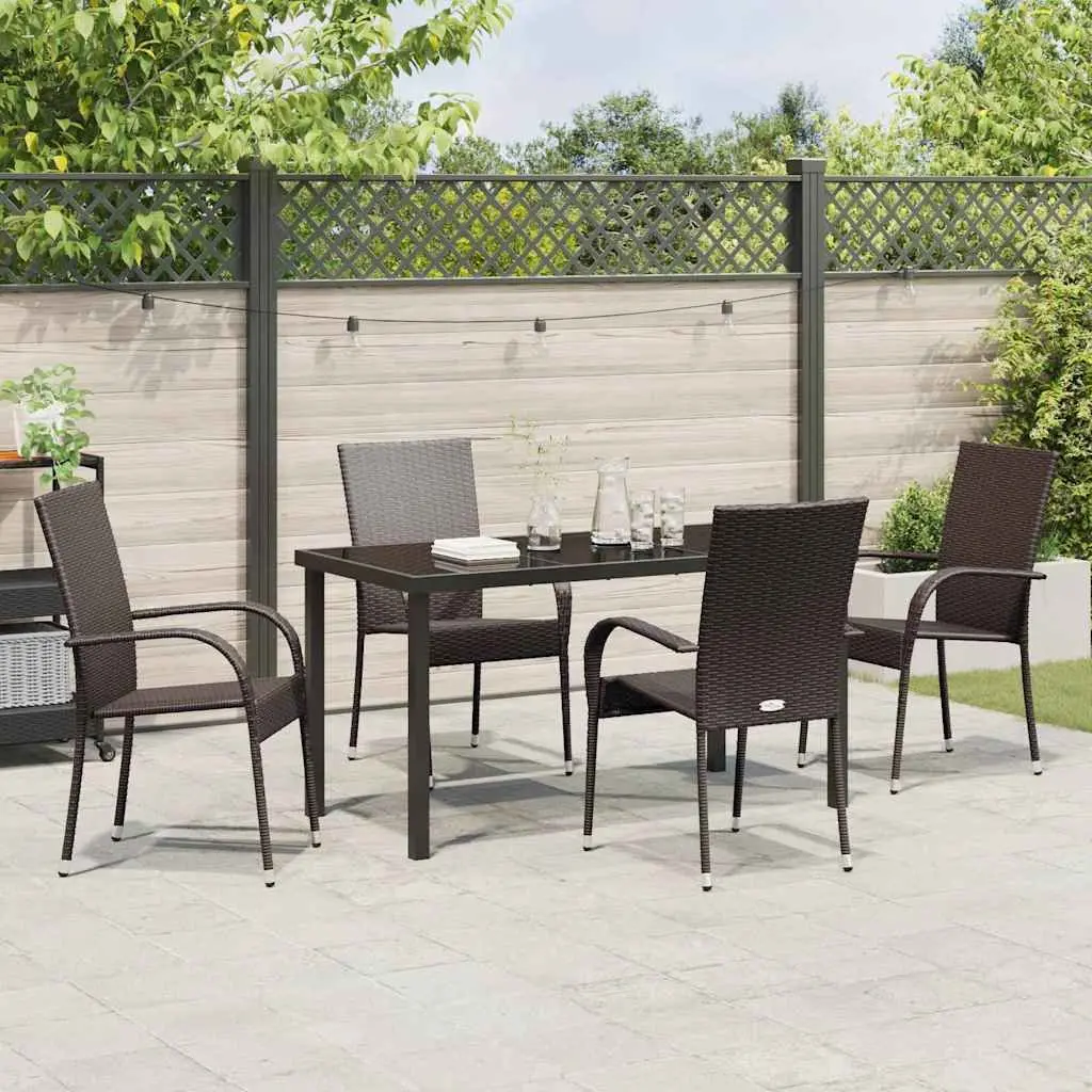 Garden Dining Set Outdoor Furniture 5 Pieces Patio Table Chairs Brown Steel