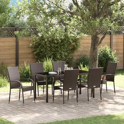 Garden Dining Set Specifications - 7 Pieces, Brown Poly Rattan