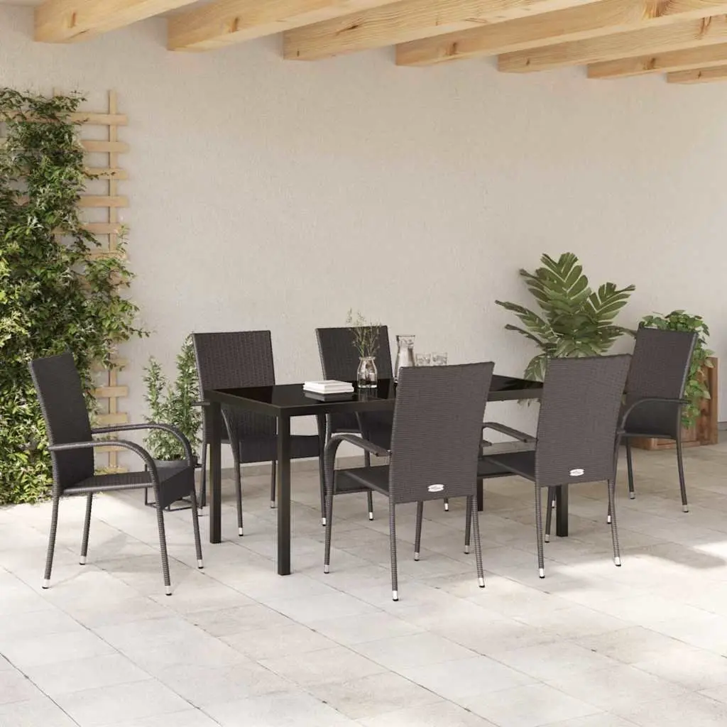 Garden Dining Set 7 Pieces Brown Outdoor Furniture Patio Rattan Steel Frame