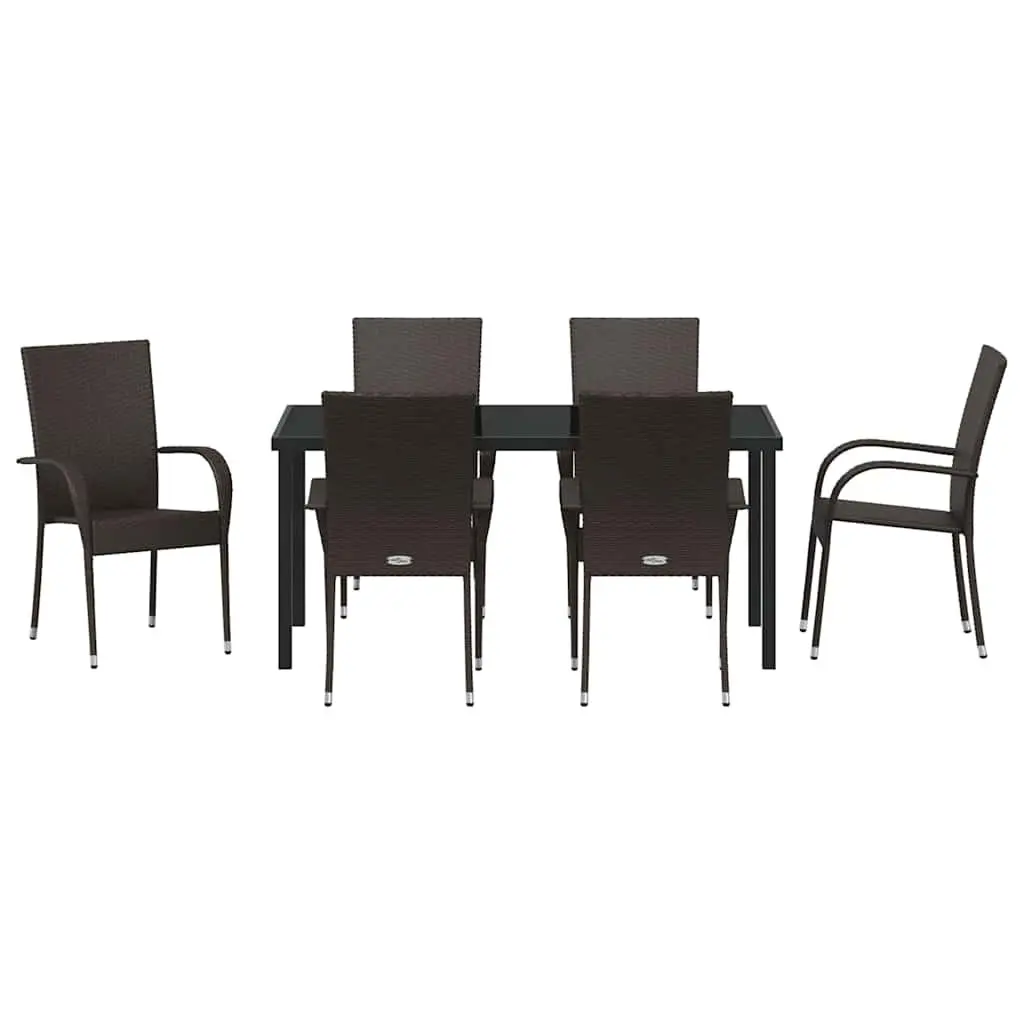 Garden Dining Set 7 Pieces Brown Outdoor Furniture Patio Rattan Steel Frame
