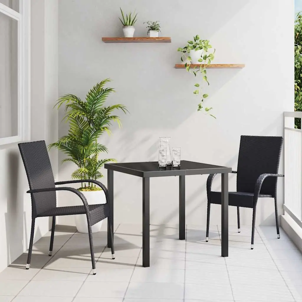 Garden Dining Set Outdoor Patio 3 Pieces Black Powder-Coated Steel Frame