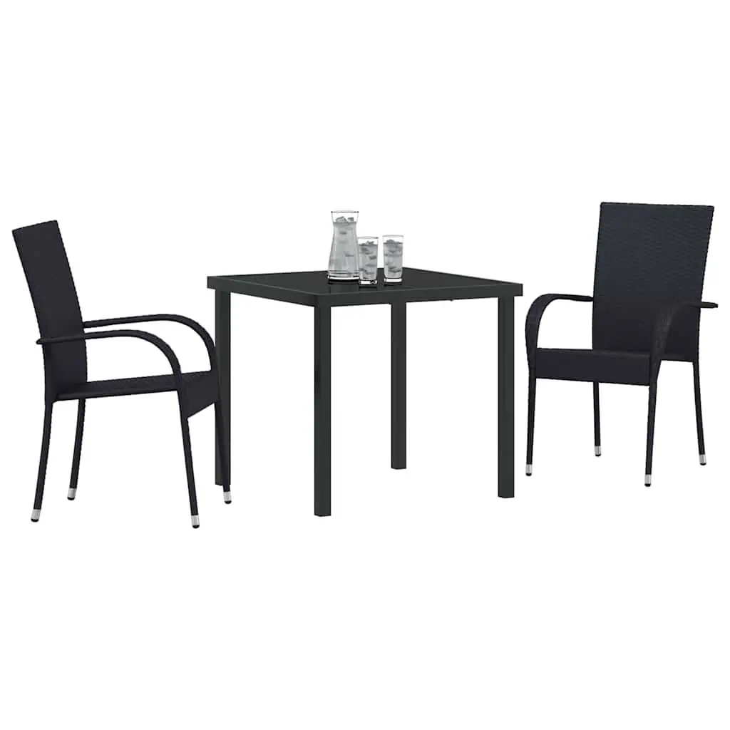 Garden Dining Set Outdoor Patio 3 Pieces Black Powder-Coated Steel Frame