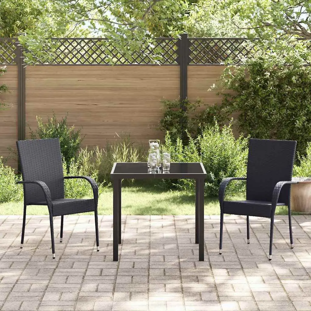 Garden Dining Set Outdoor Patio 3 Pieces Black Powder-Coated Steel Frame