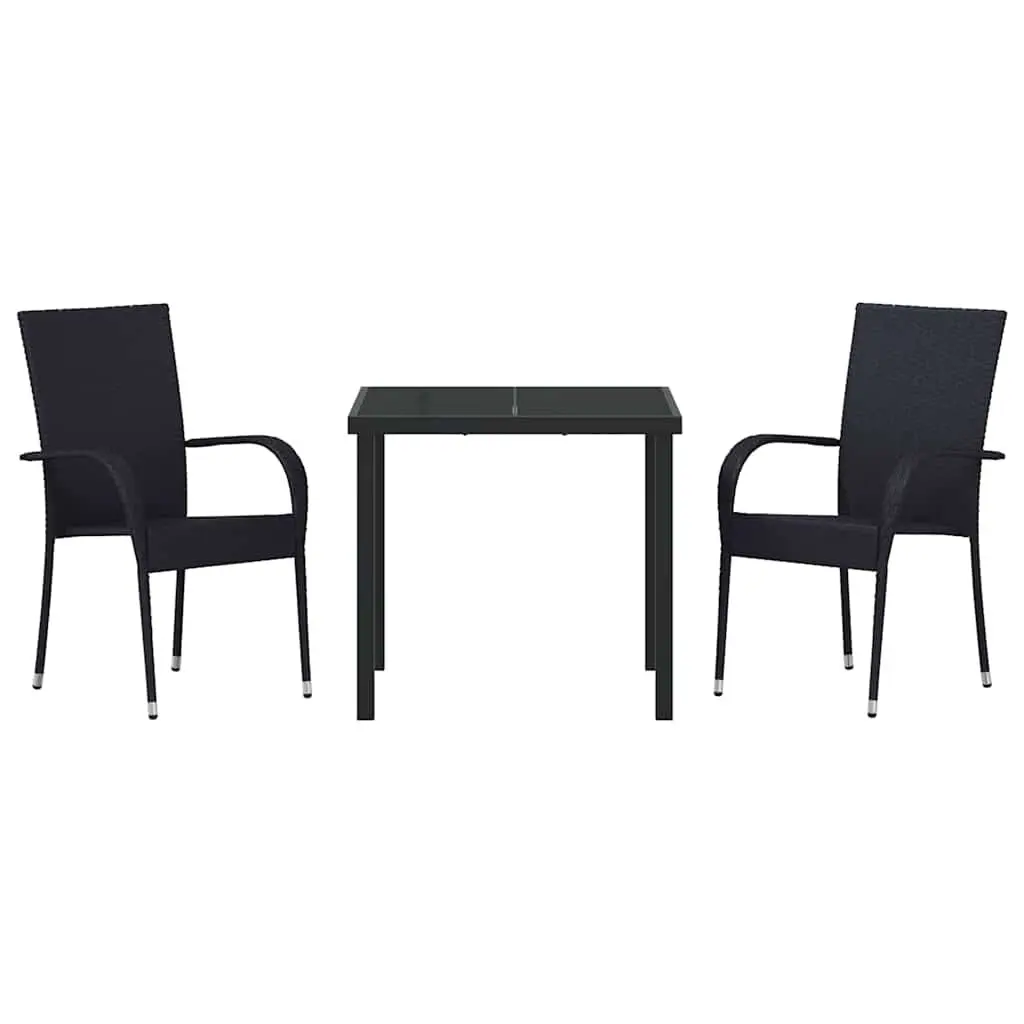 Garden Dining Set Outdoor Patio 3 Pieces Black Powder-Coated Steel Frame