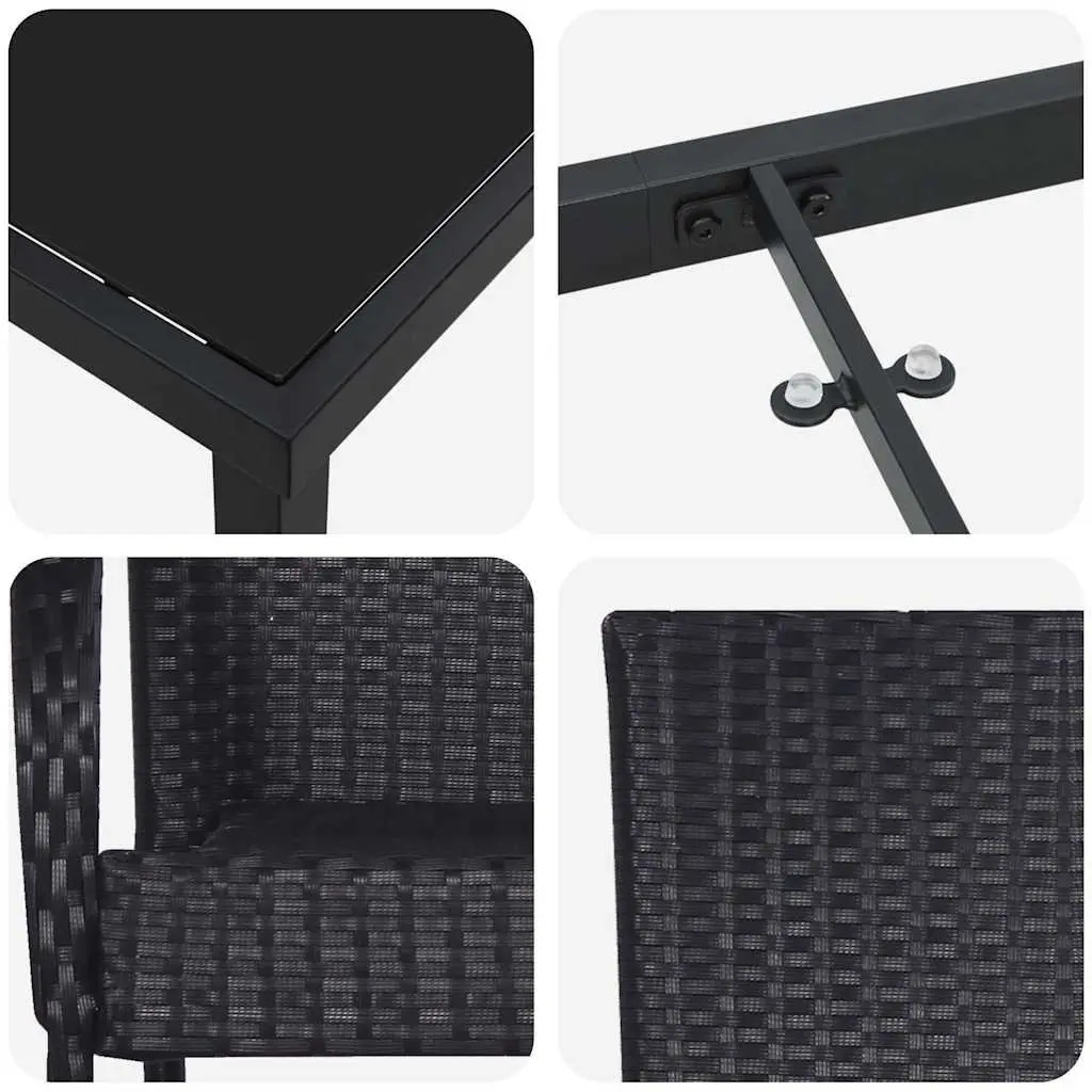 Garden Dining Set Outdoor Patio 3 Pieces Black Powder-Coated Steel Frame