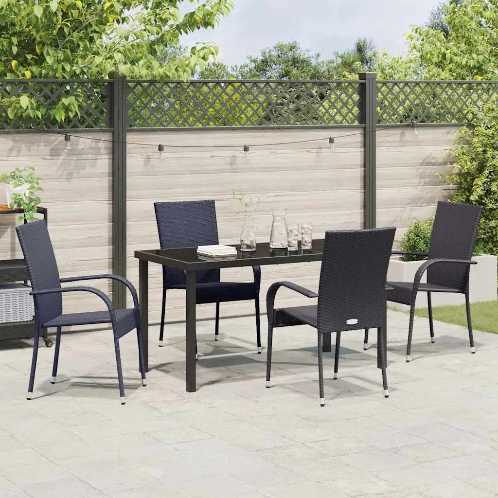 Garden Dining Set 5 Piece Outdoor Furniture Rectangular Table with Four Chairs Black Steel Frame for Patio Balcony Garden