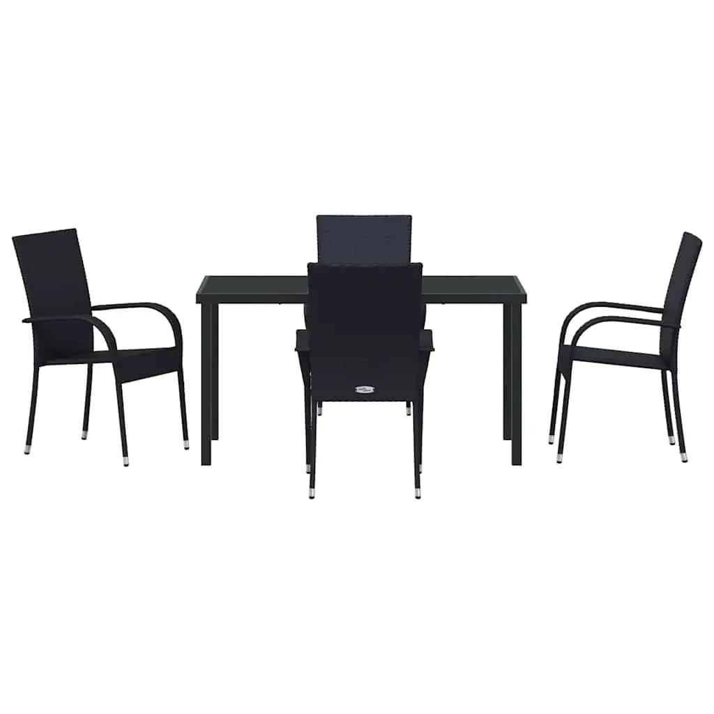 Garden Dining Set 5 Piece Outdoor Furniture Rectangular Table with Four Chairs Black Steel Frame for Patio Balcony Garden
