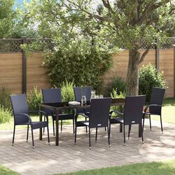 7-Piece Outdoor Dining Set - Rectangular Black Steel