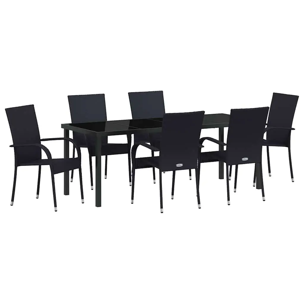 Outdoor Garden Dining Set 7 Piece Black Steel Frame Patio Furniture Rattan
