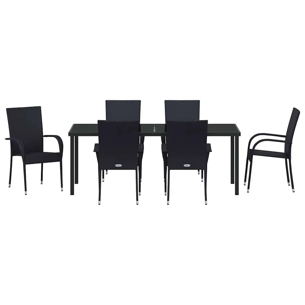 Outdoor Garden Dining Set 7 Piece Black Steel Frame Patio Furniture Rattan