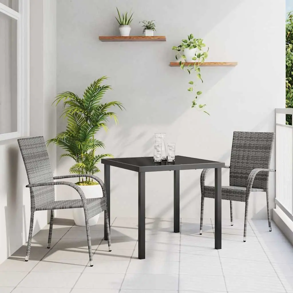 Outdoor Dining Set 3 Pieces Grey Powder-Coated Steel Frame Contemporary Garden Patio